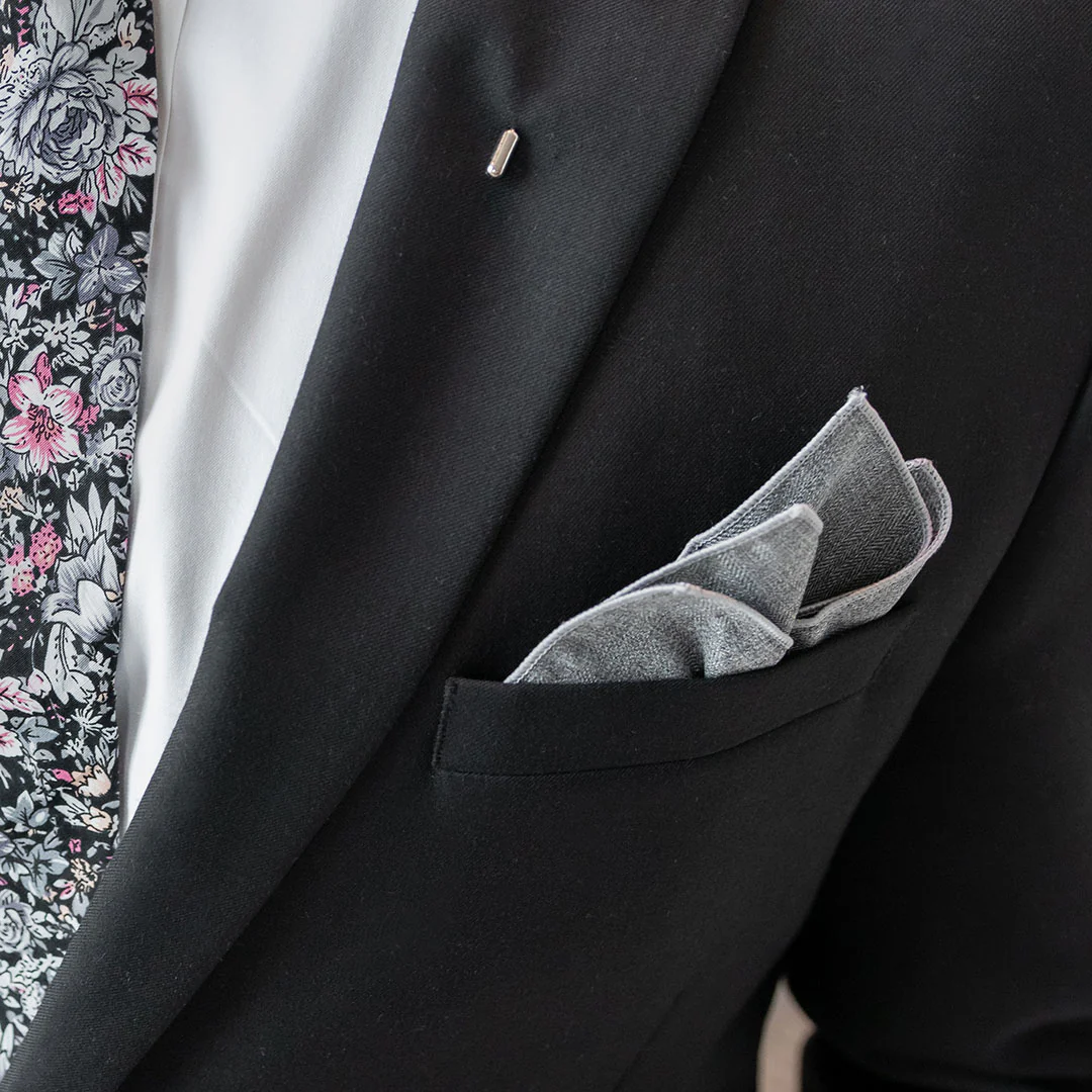 Herringbone Stitch Grey Pocket Square