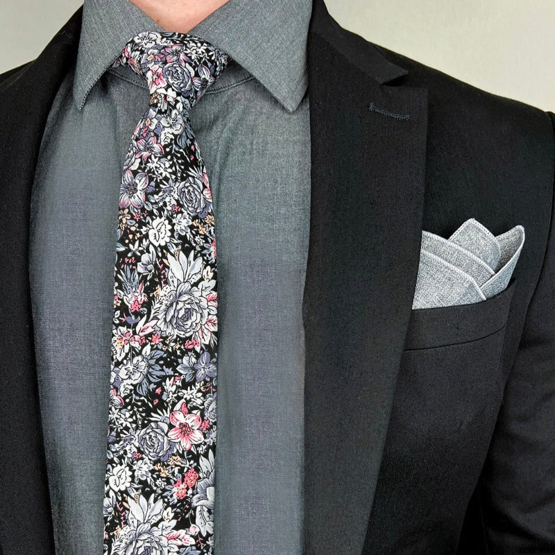 Herringbone Stitch Grey Pocket Square