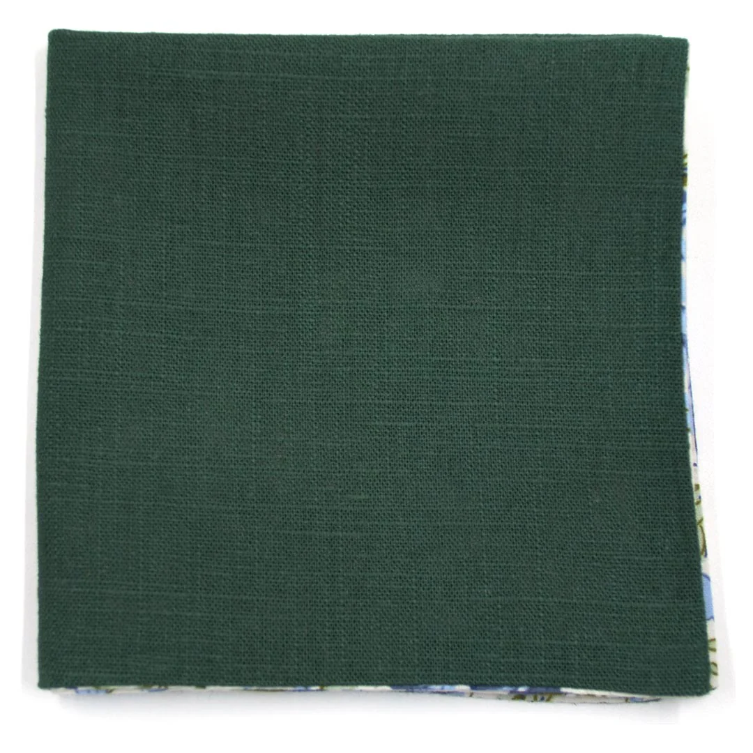 Floral Emerald Linen Reversible Pocket Square