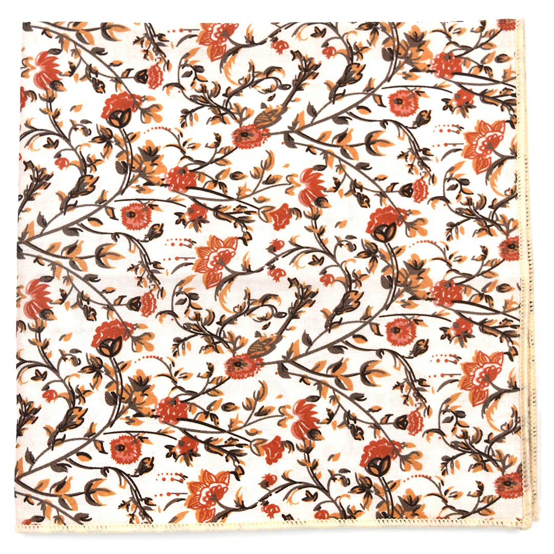 Floral Rust Blooms Pocket Square