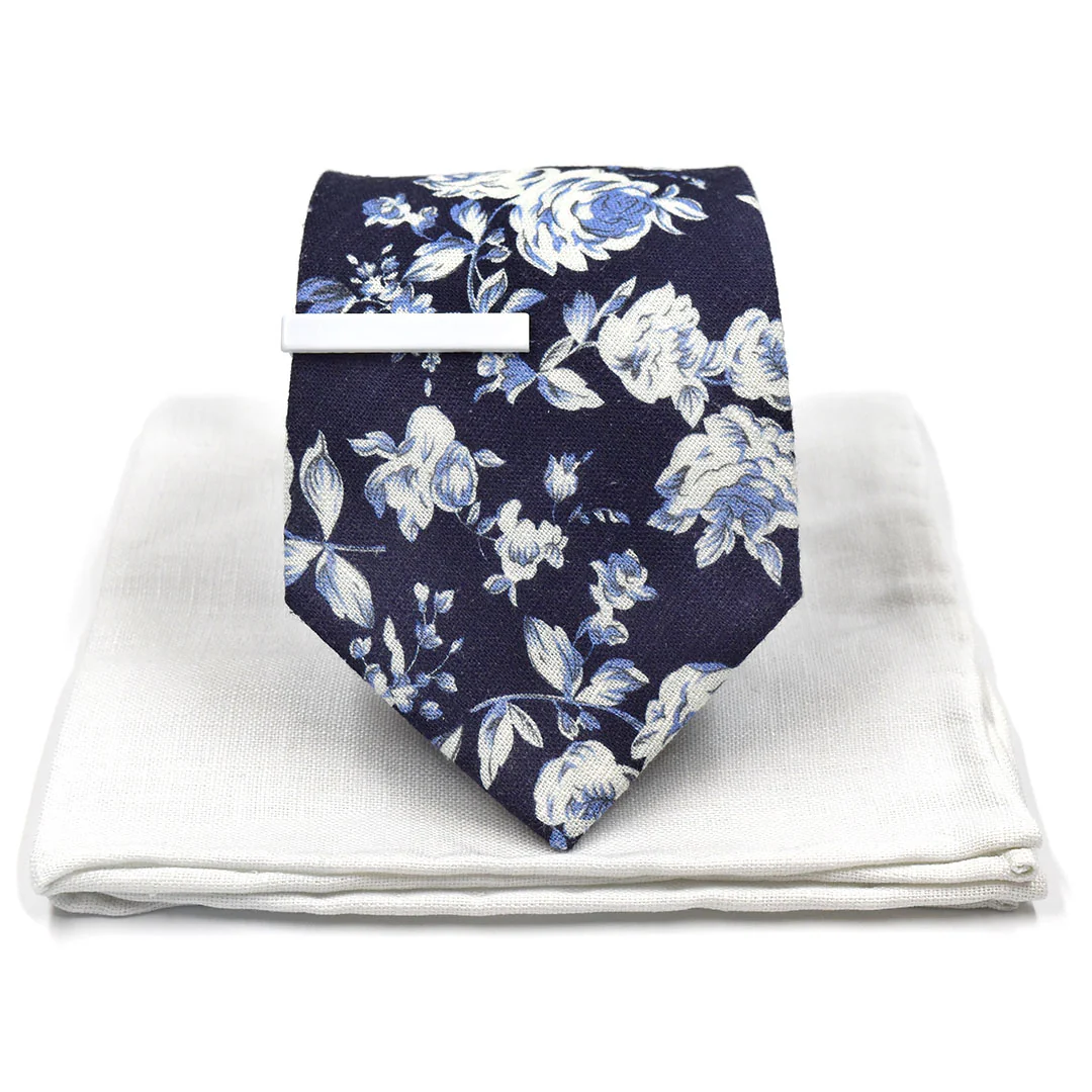 Floral Navy Buds Tie Set