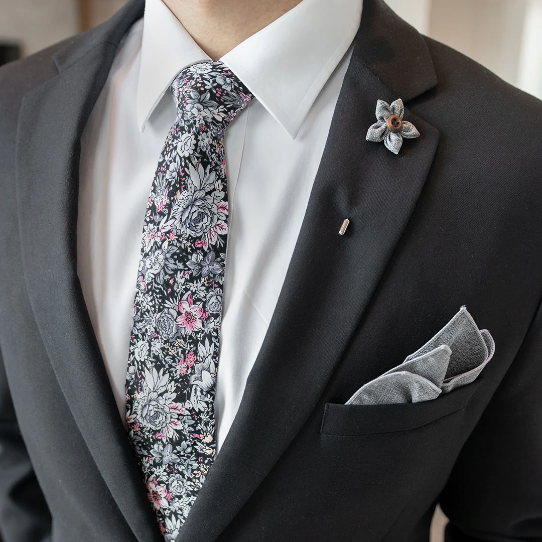 Floral Black Tie Set