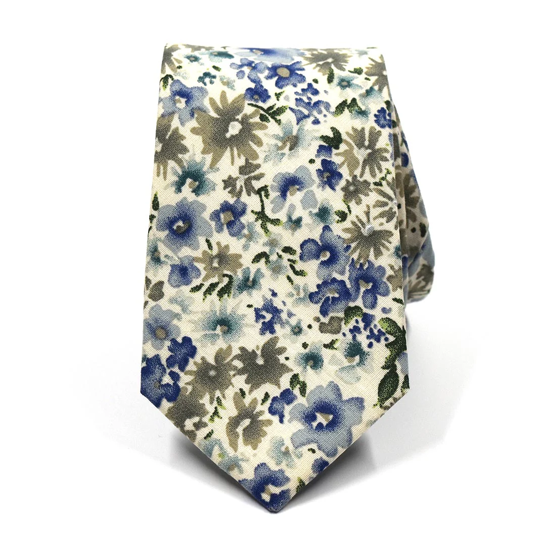 Floral Blue Cream Tie