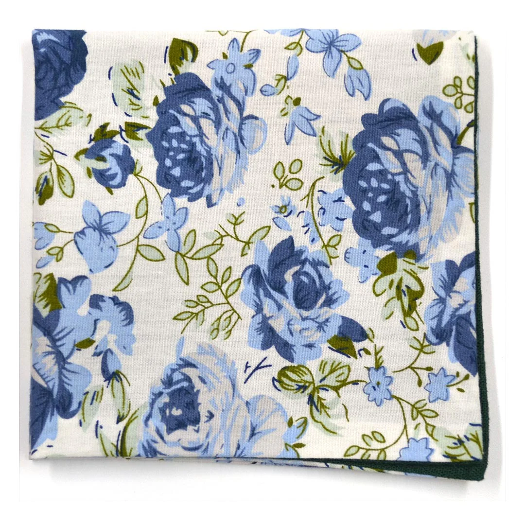 Floral Emerald Linen Reversible Pocket Square