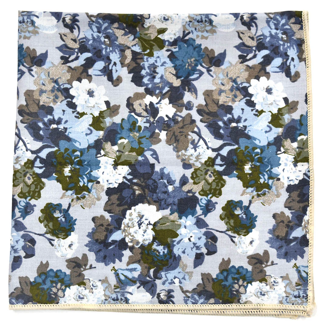 Floral Dusty Blue Pocket Square