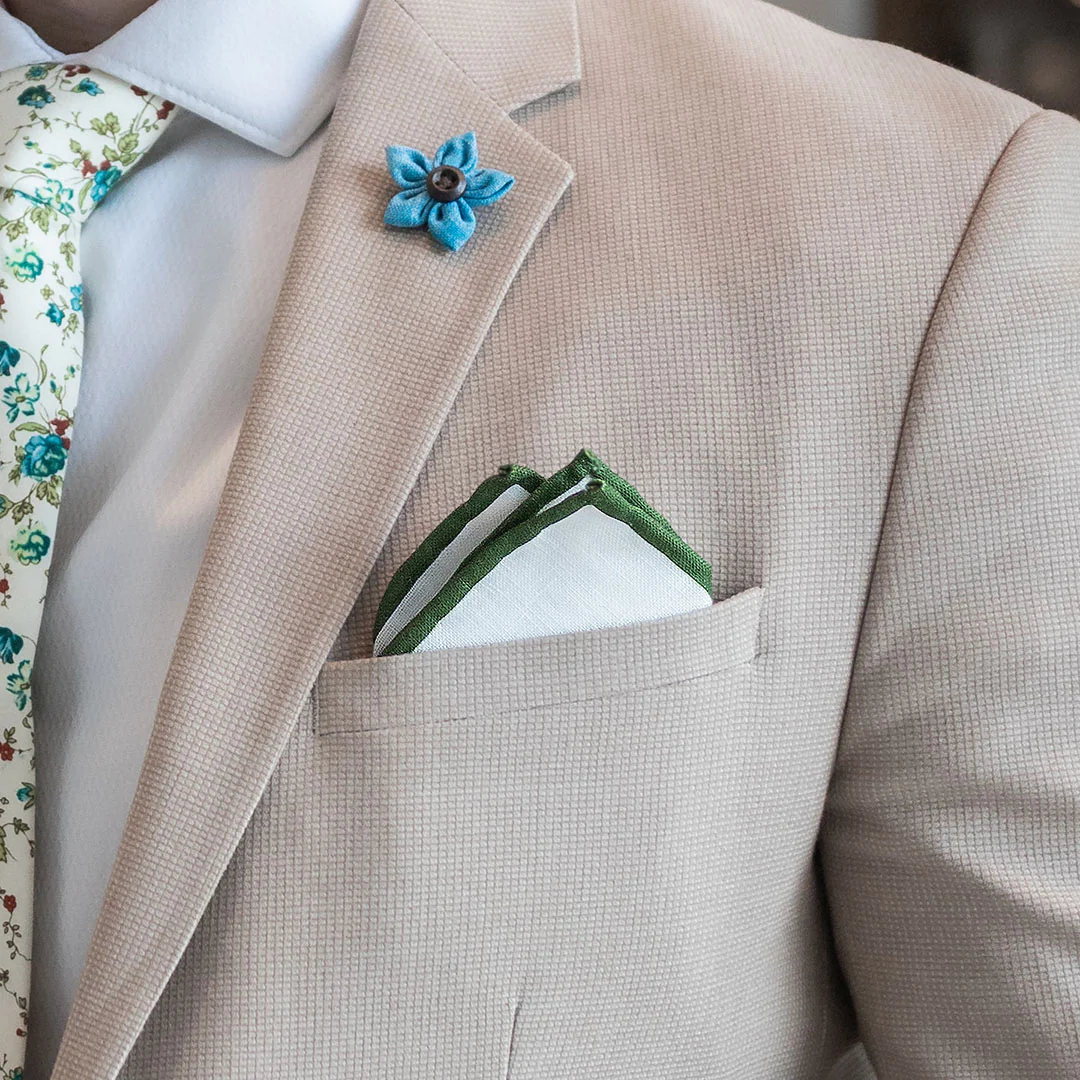 Olive Border Linen Pocket Square