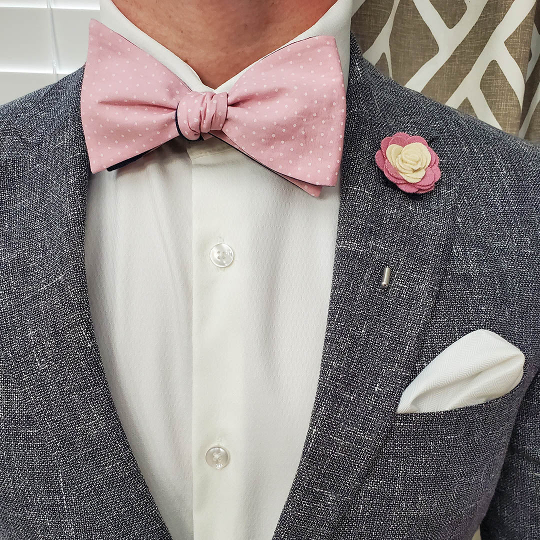 Polka Dot Navy Linen Self Tie Bow Tie