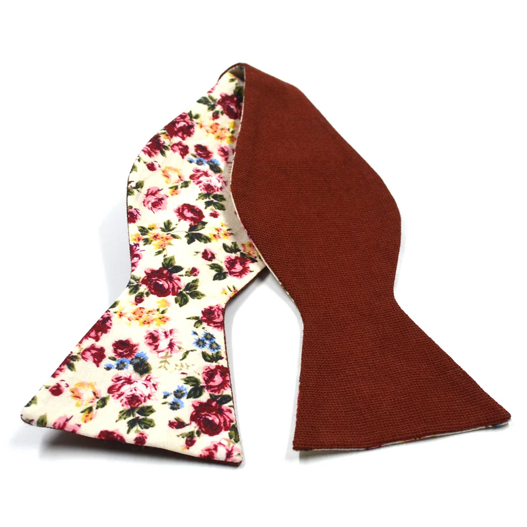 Rose Cream Linen Self Tie Bow Tie