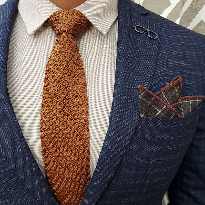 Checkered Aegean Brown Pocket Square