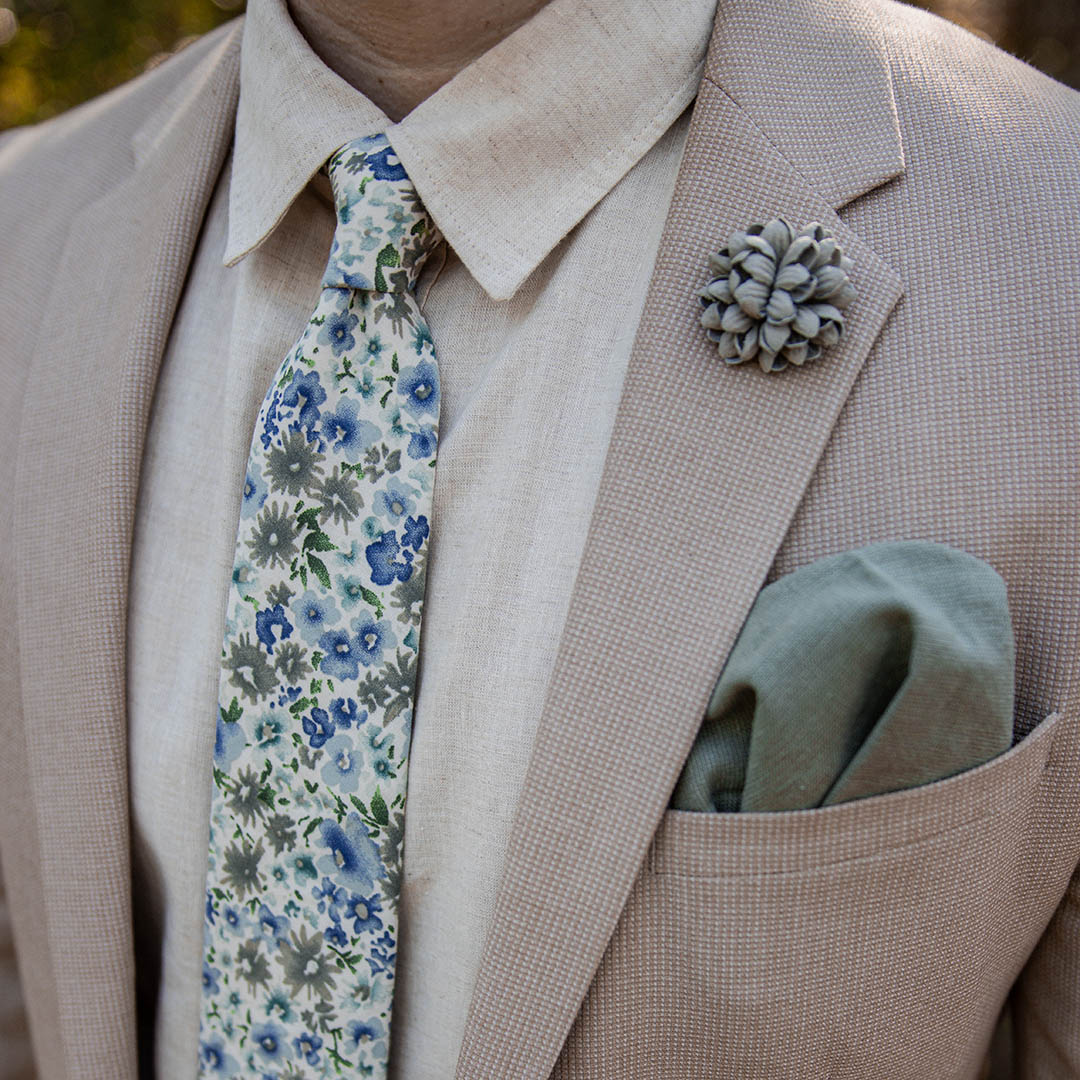 Floral Blue Cream Tie Set