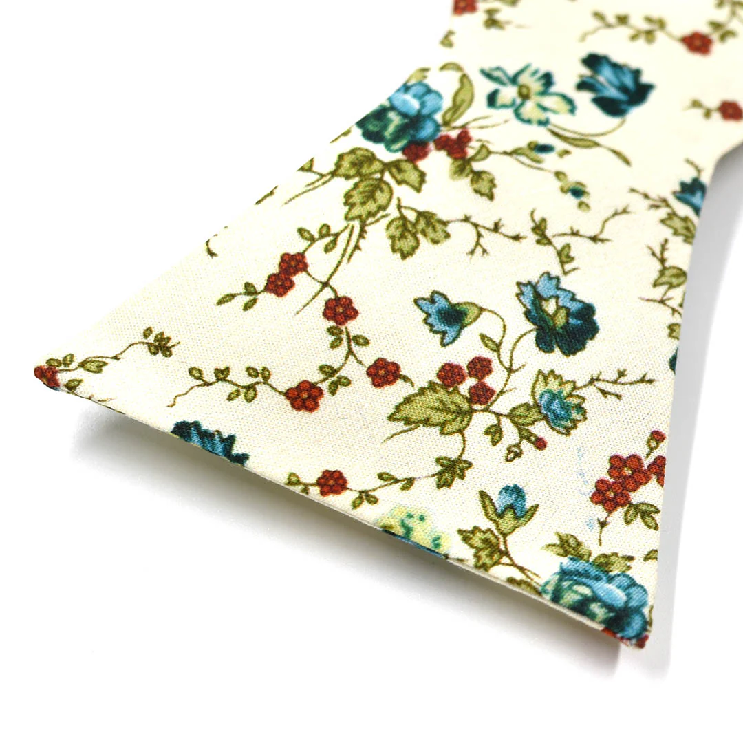Floral Sage Cream Self Tie Bow Tie