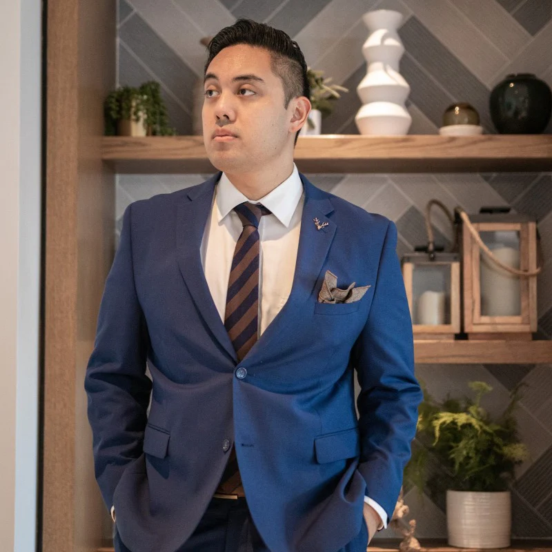 Striped Herringbone Brown Navy Tie Set