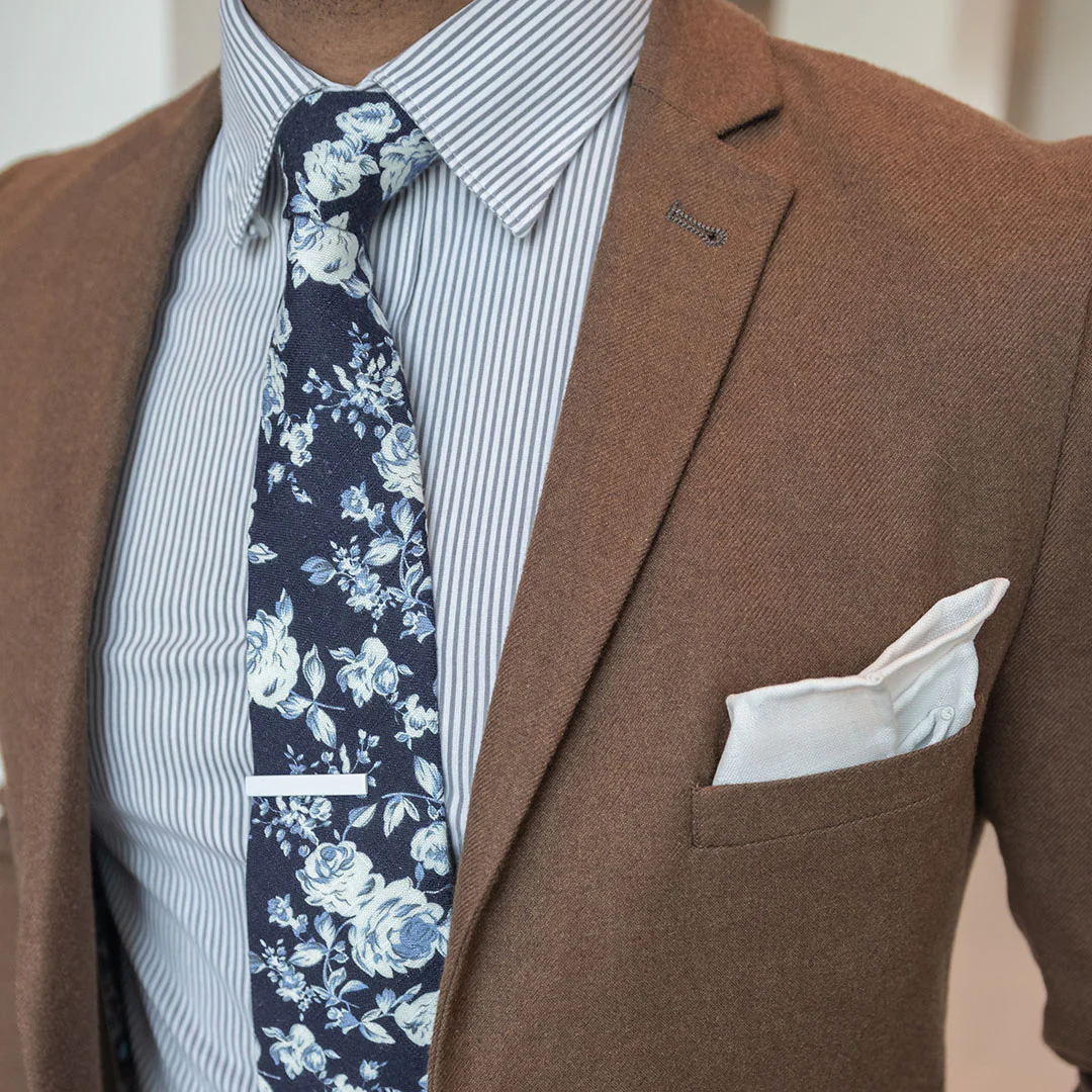 Floral Navy Buds Tie Set