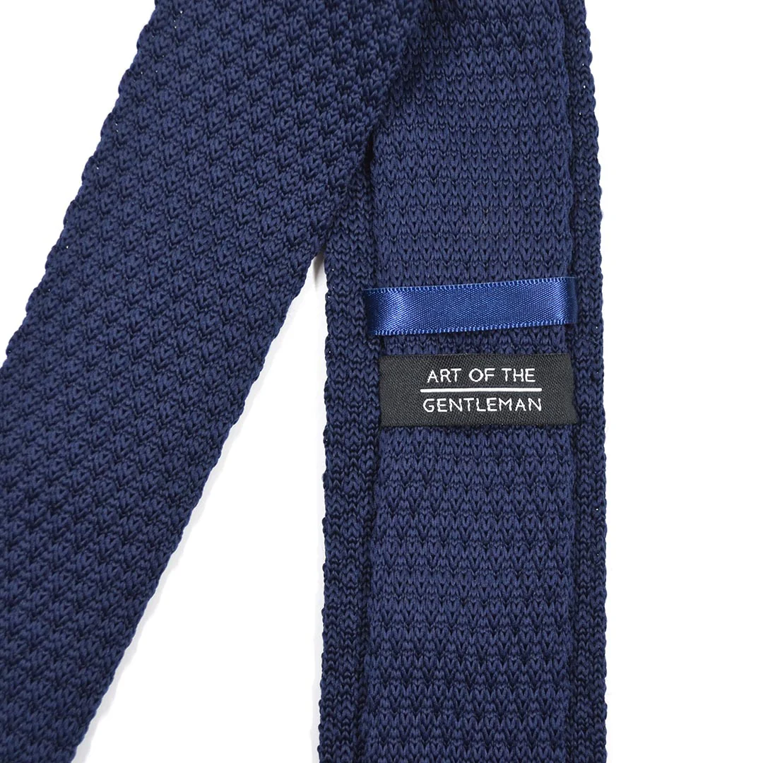 Knitted Point Navy Tie