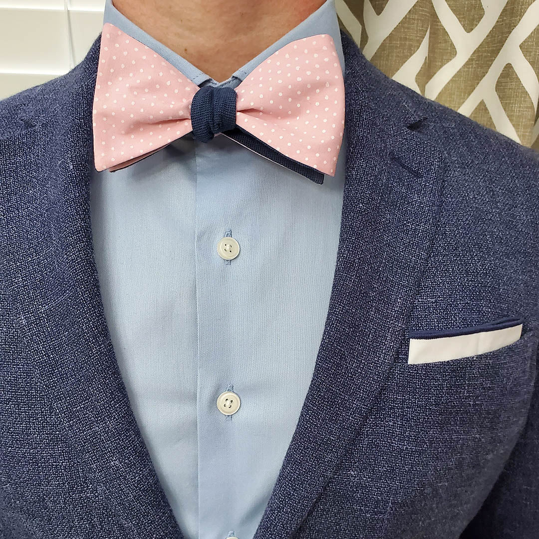 Polka Dot Navy Linen Self Tie Bow Tie