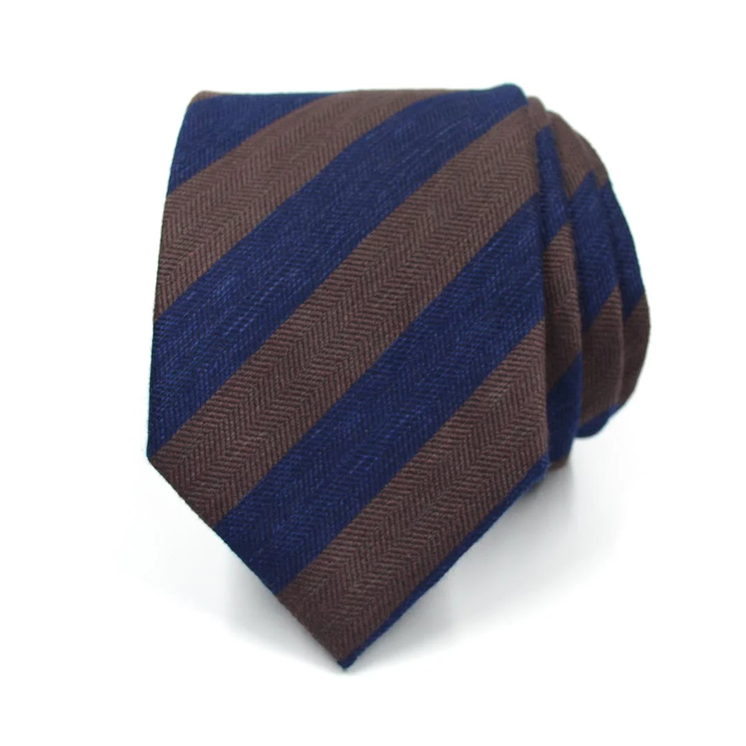 Striped Herringbone Brown Navy Tie