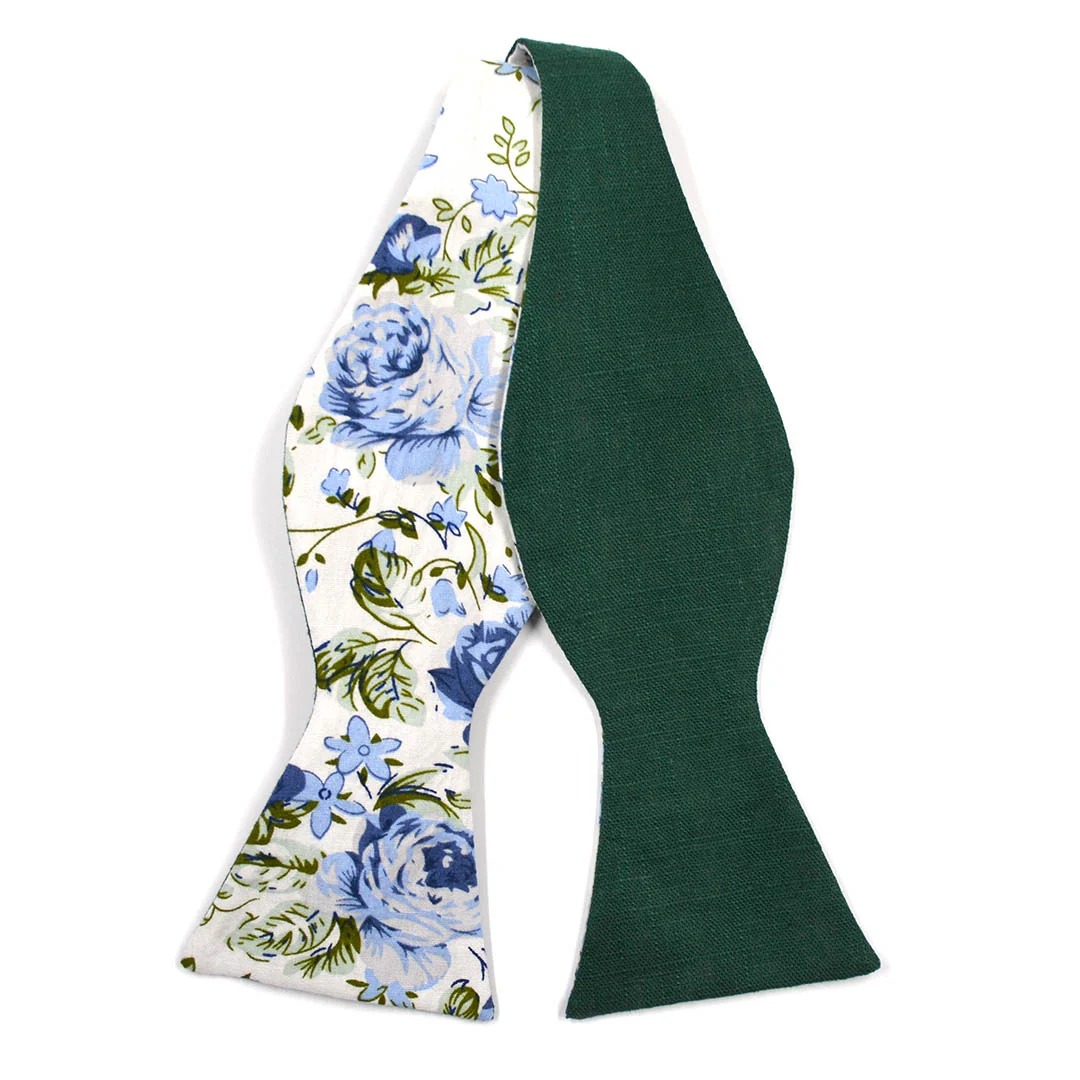 Floral Emerald Linen Self Tie Bow Tie