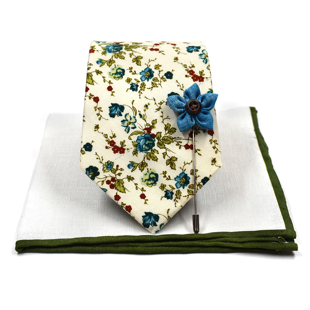 Floral Sage Cream Tie Set
