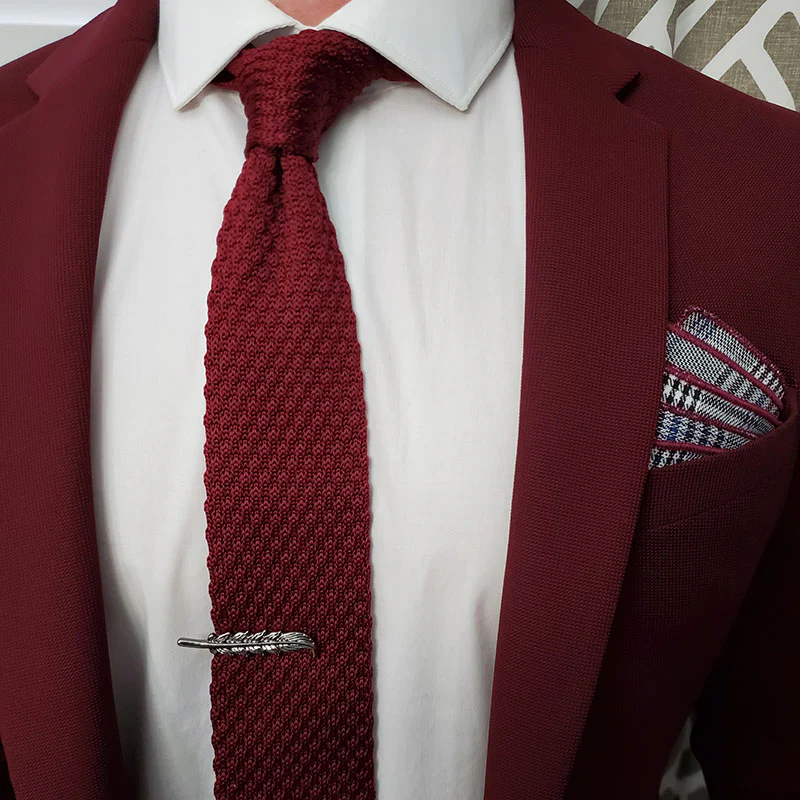 Knitted Point Burgundy Tie Set
