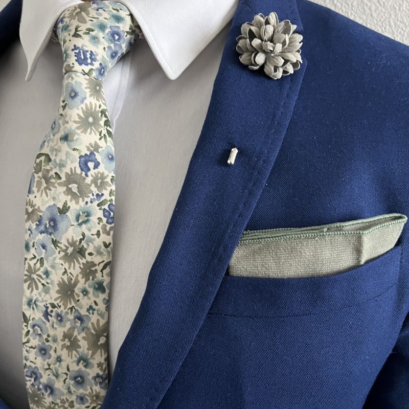 Kids Floral Blue Cream Pre Tied Tie