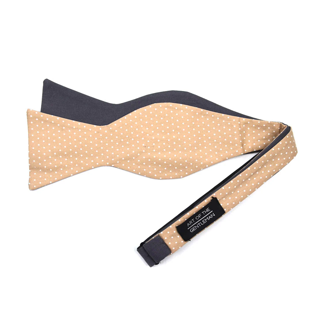 Polka Dot Grey Linen Self Tie Bow Tie