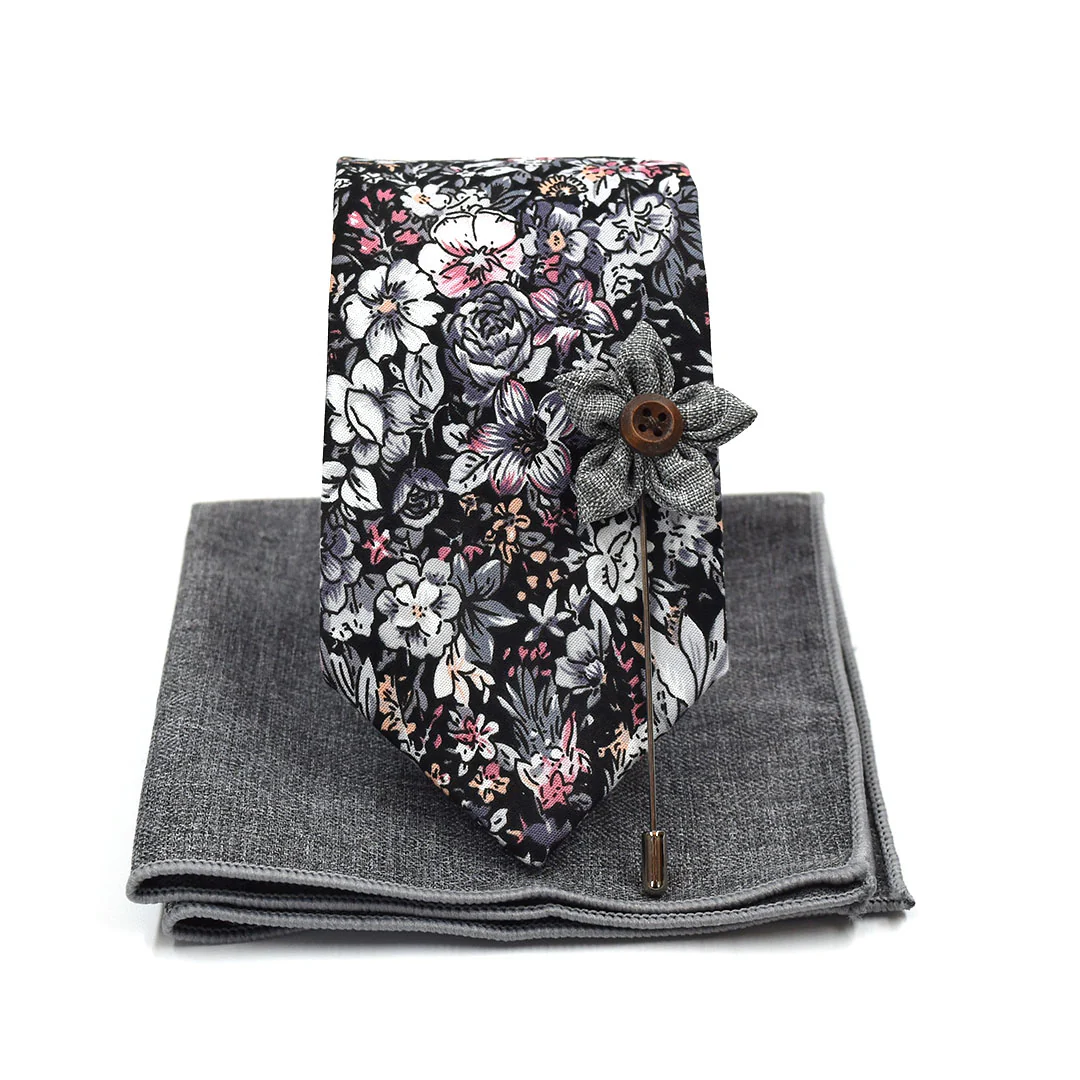 Floral Black Tie Set