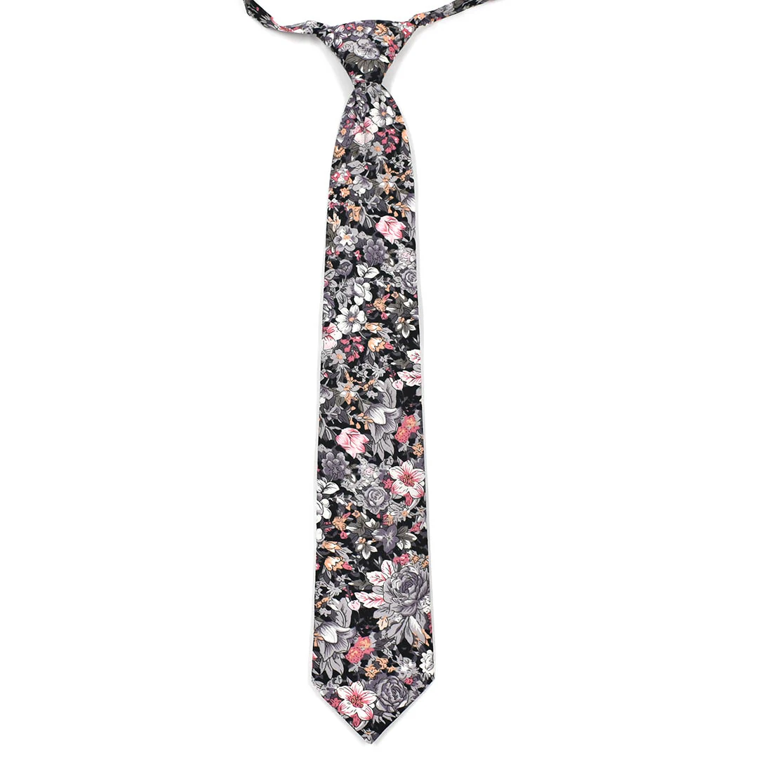Kids Floral Black Pre Tied Tie