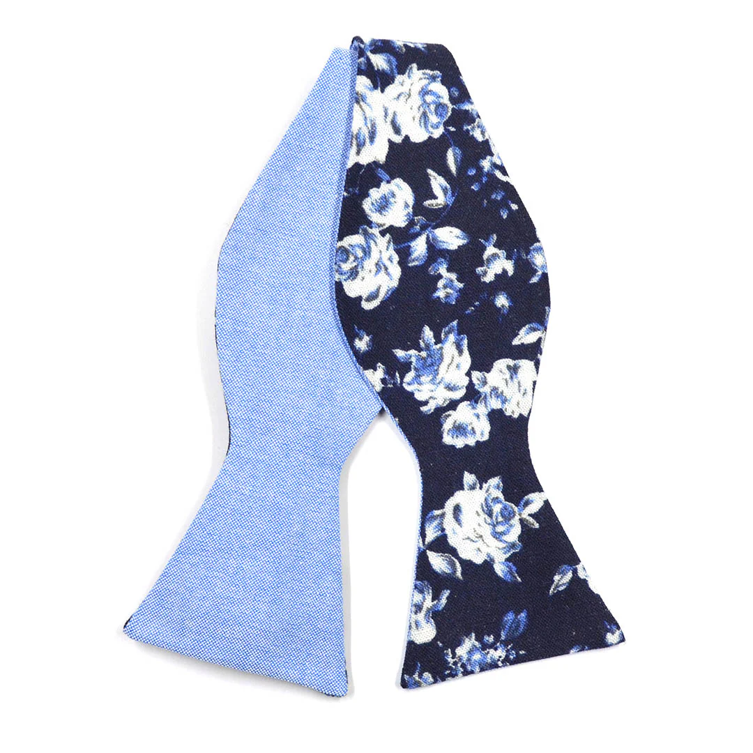 Floral Navy Self Tie Denim Bow Tie