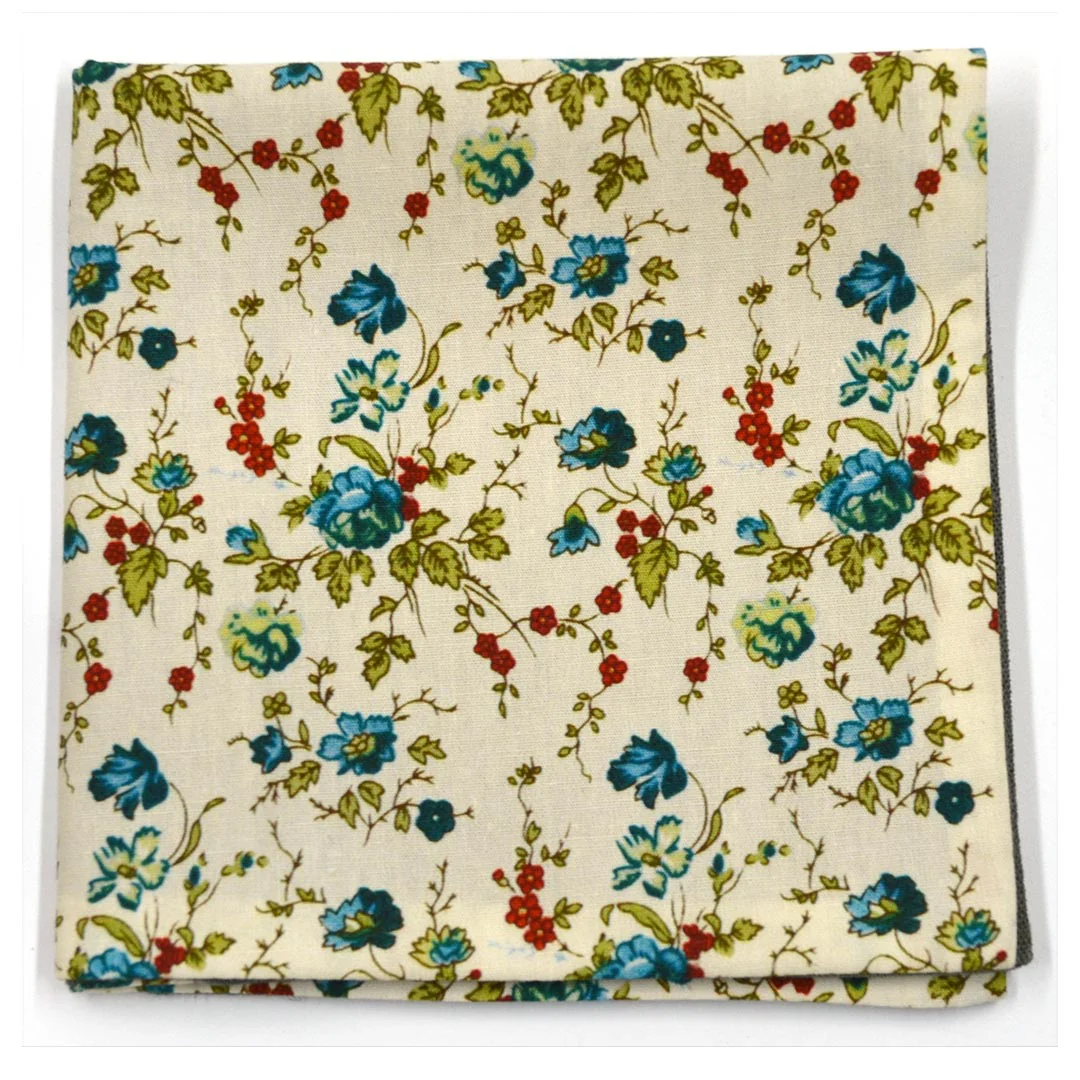 Floral Sage Linen Reversible Pocket Square