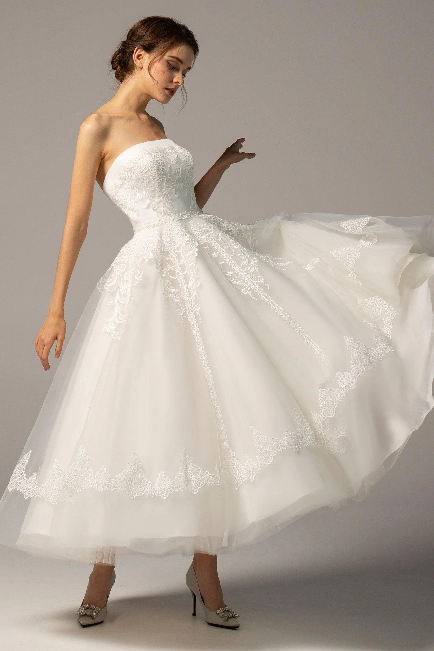 A-Line Ankle Length Tulle Wedding Dress CW2392