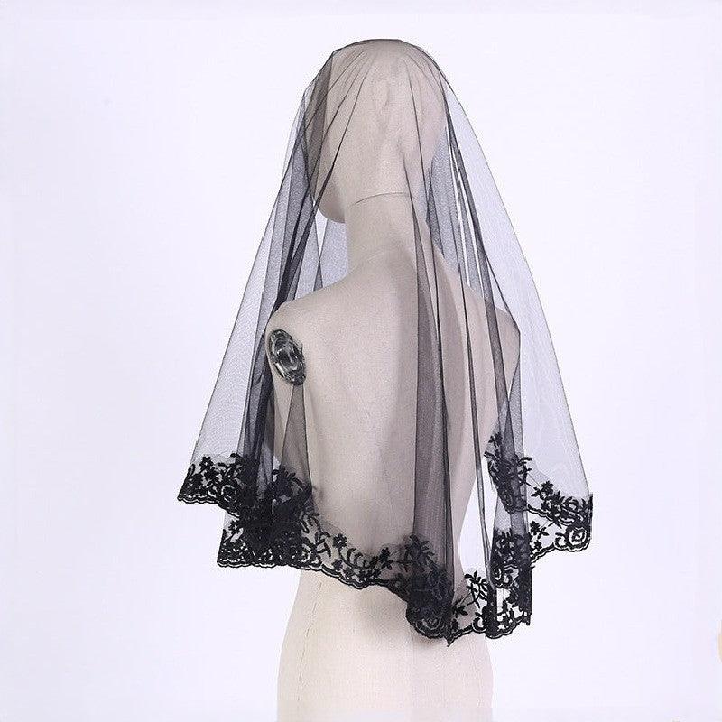 Black rose lace veil 882304078