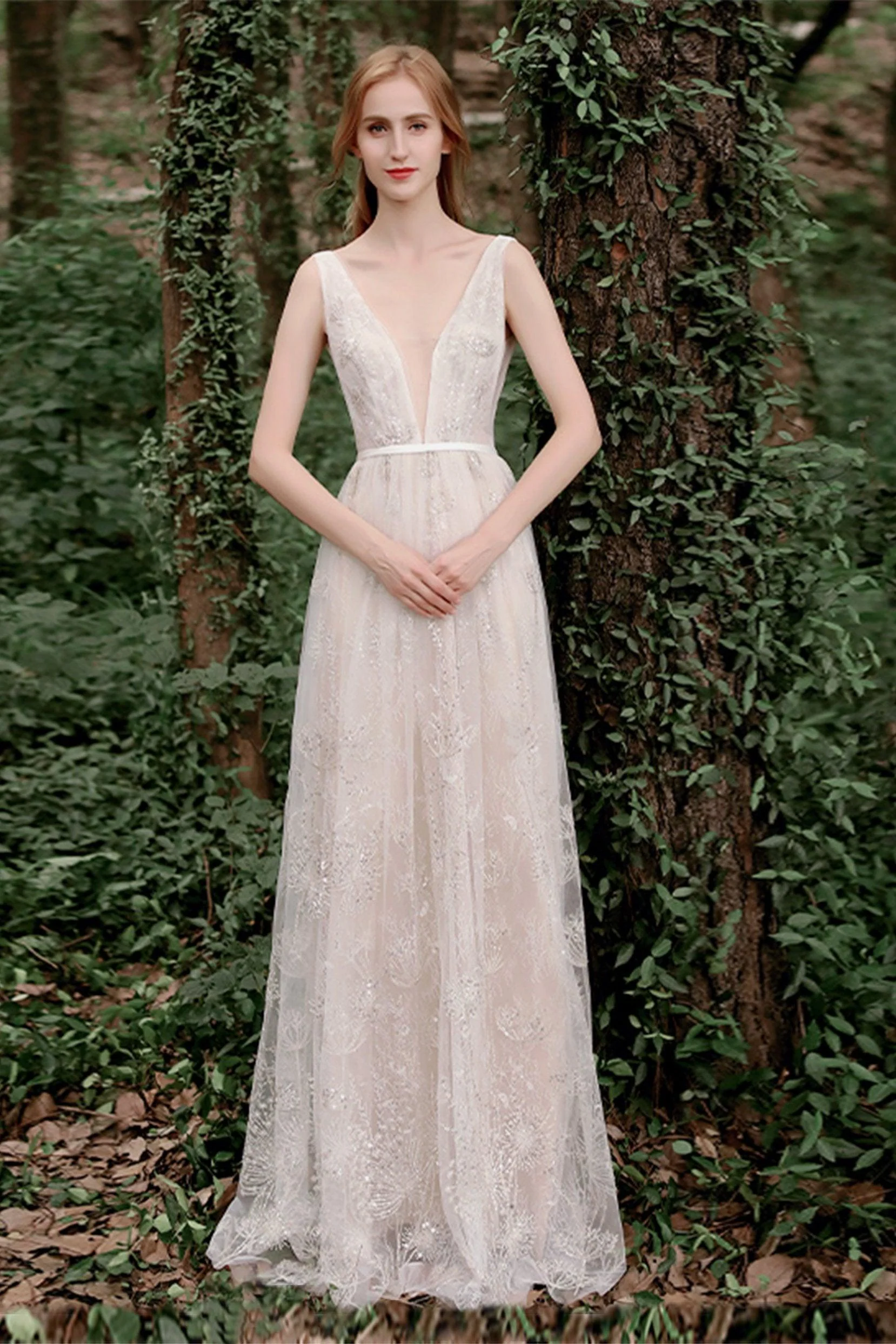 Sheath Sweep-Brush Train Lace Tulle Wedding Dress CW2725