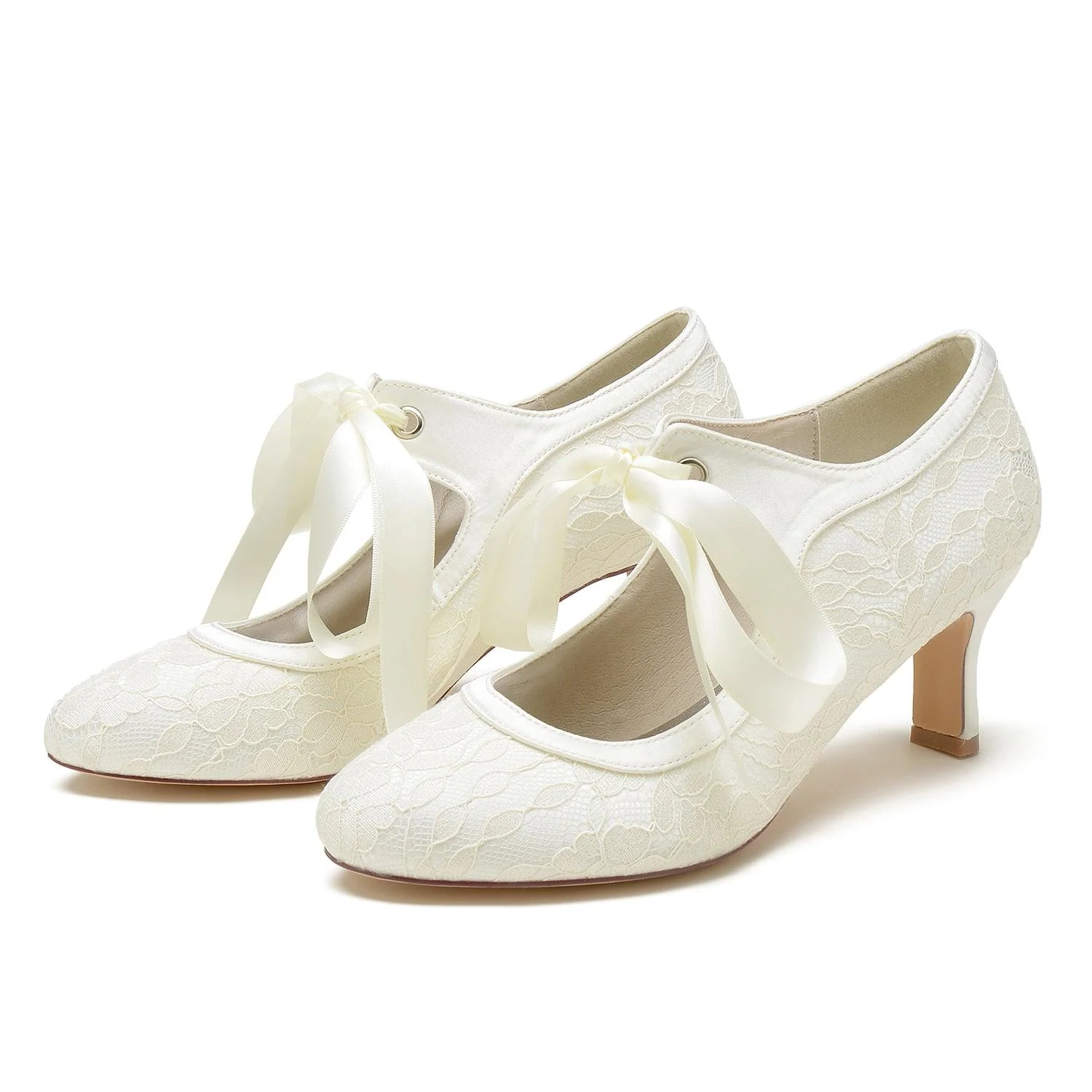 Chunky Heel 6.5cm Silk-Like Lace Shoes CK0369
