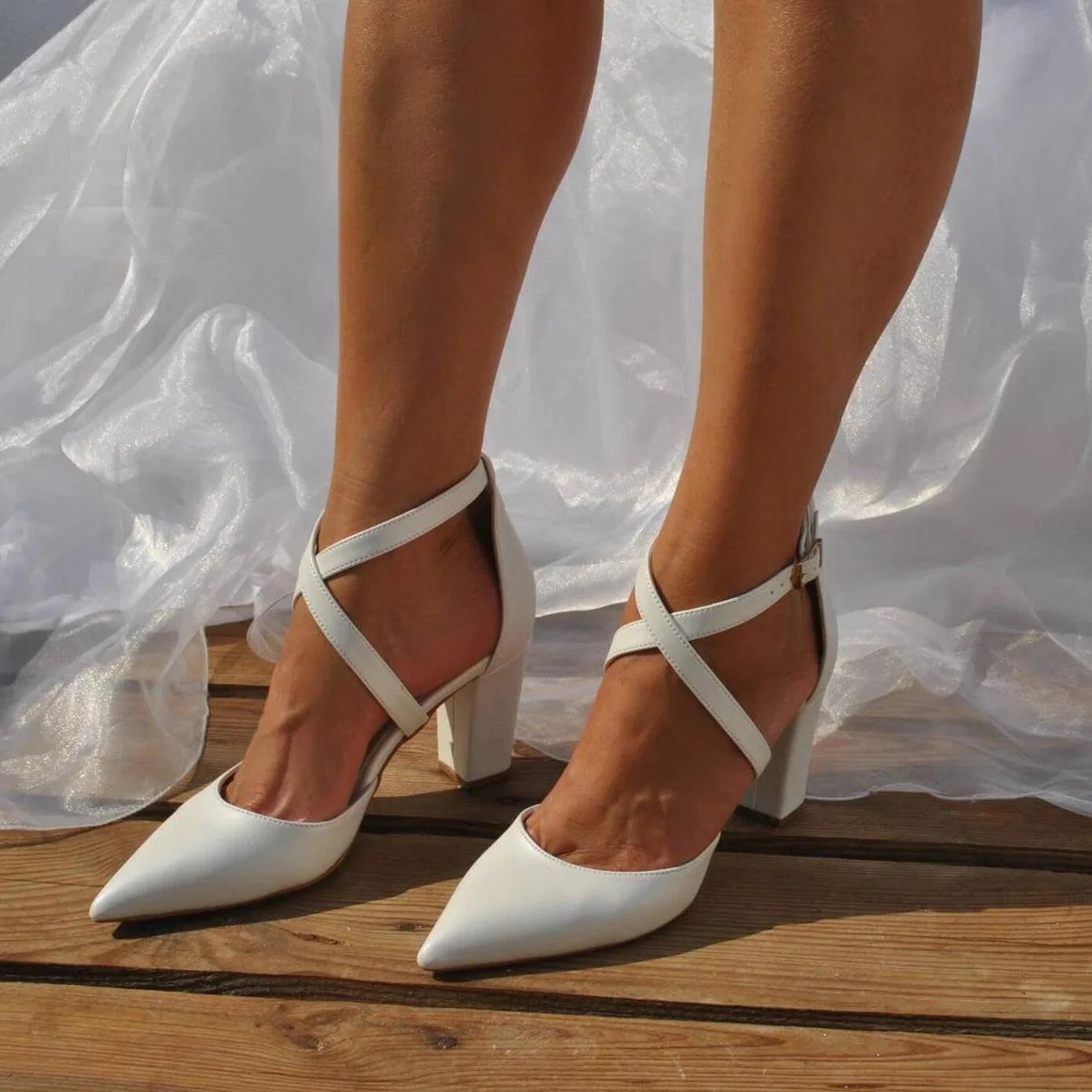 White Cross Pointy Block Heel Sandals 709079195670