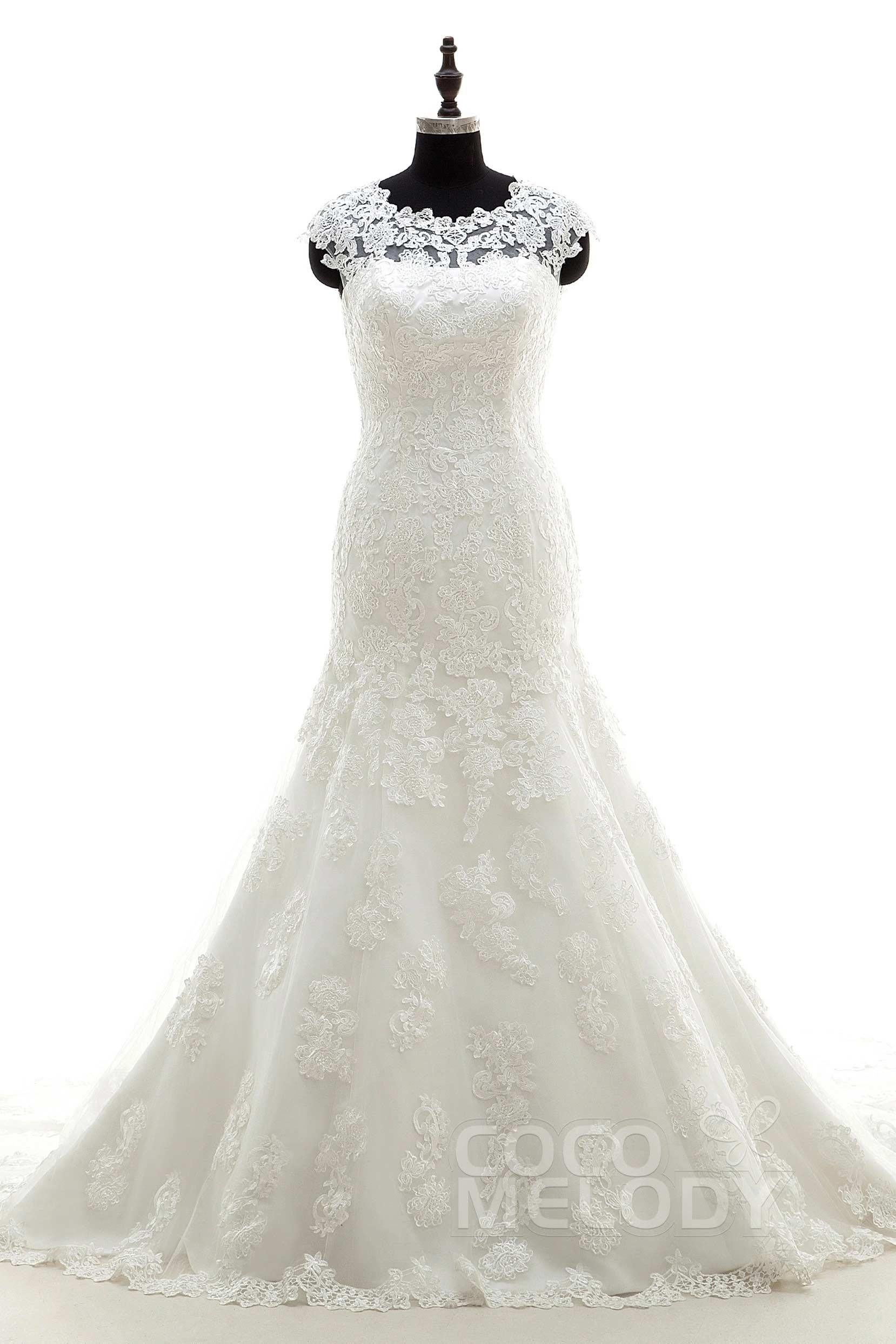 Trumpet Chapel Train Tulle Wedding Dress LWAT1503ECR