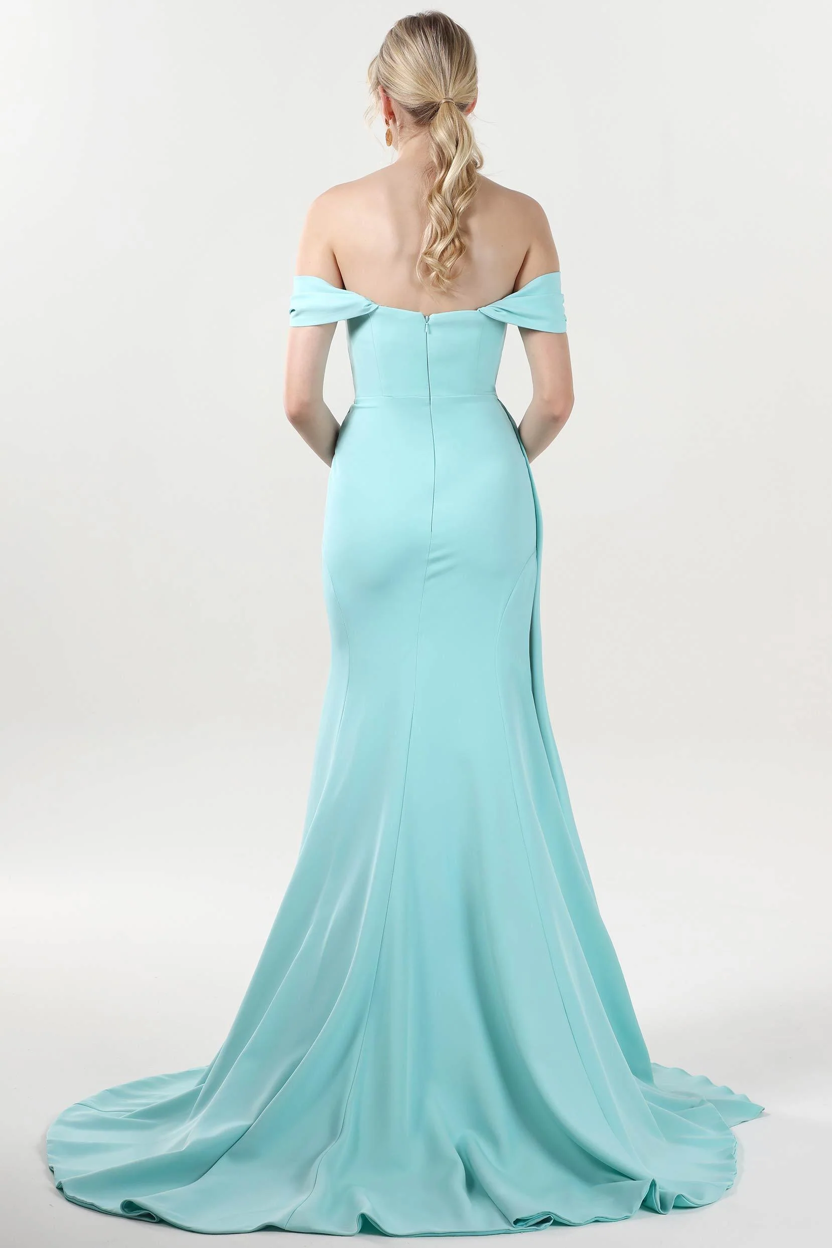 Sheath-Column Sweep-Brush Train Stretch Crepe Formal Dress CS0592