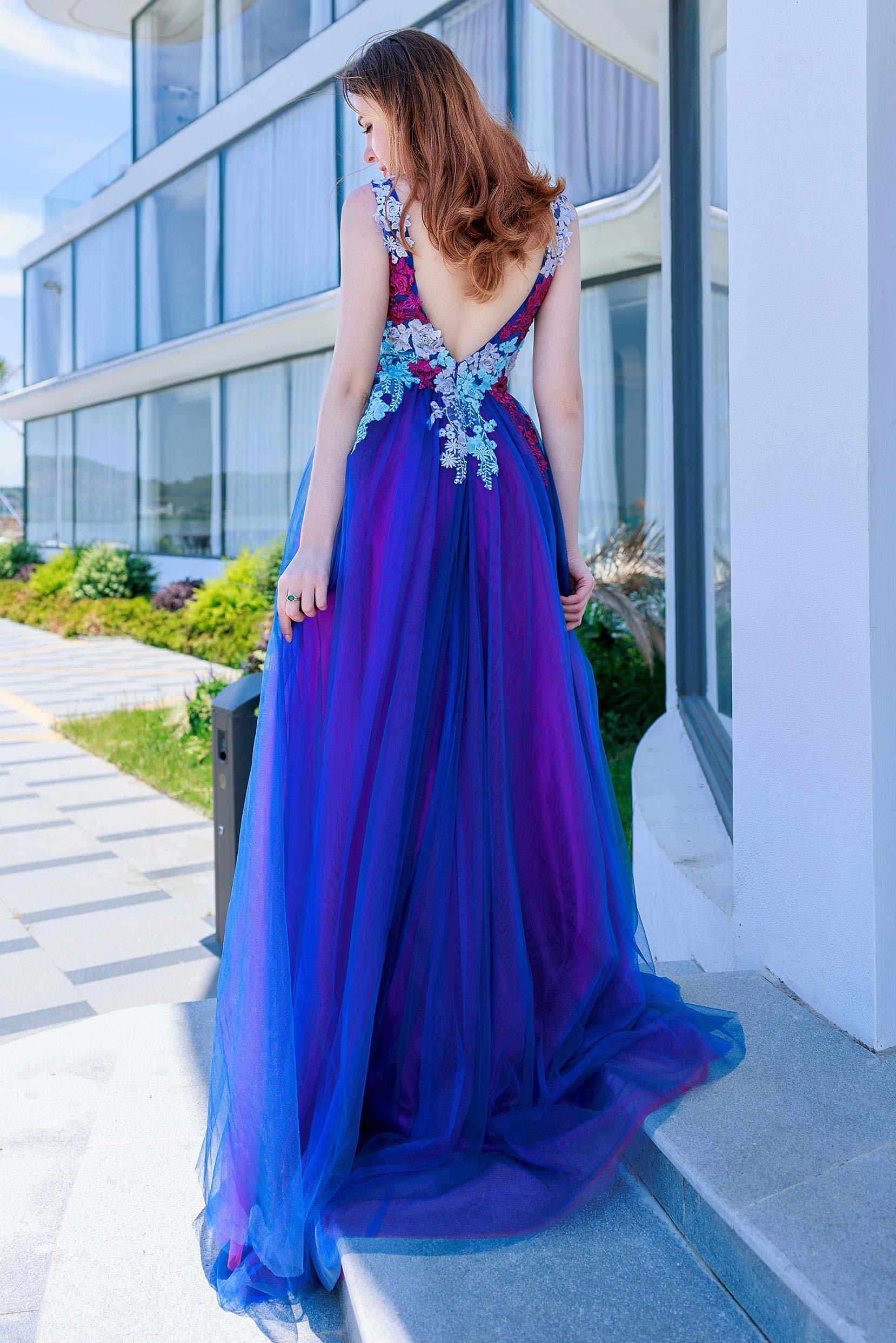A-Line Sweep-Brush Train Tulle Prom Dress CS0500