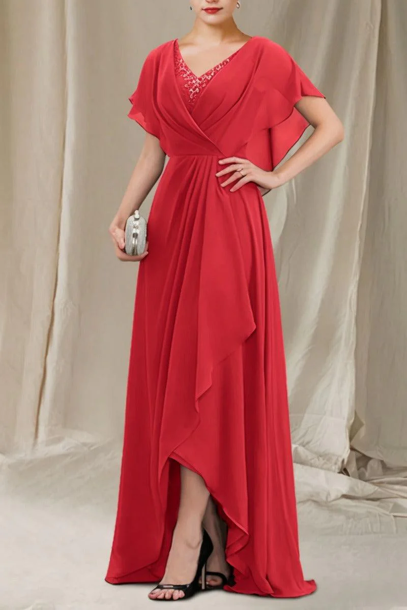 A-Line Sweep-Brush Train Chiffon Mother Dress CM0080