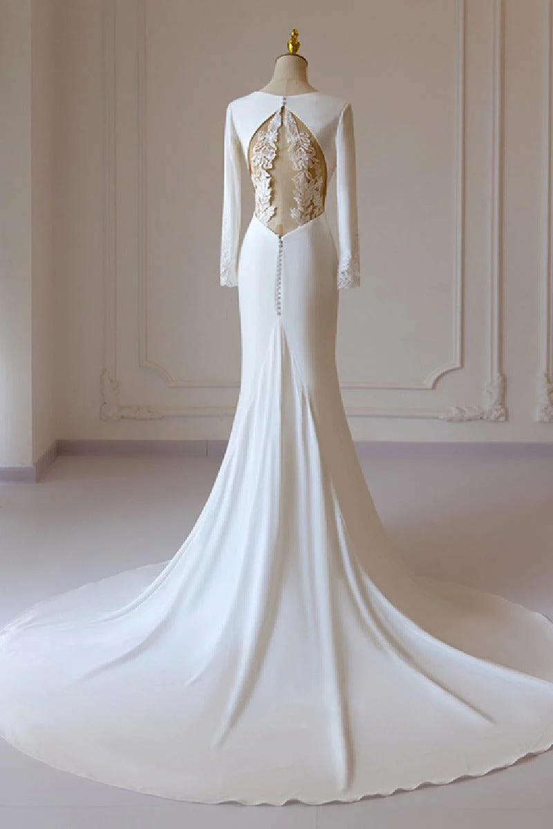 Trumpet-Mermaid Chapel Train Satin Wedding Dress 709401175387