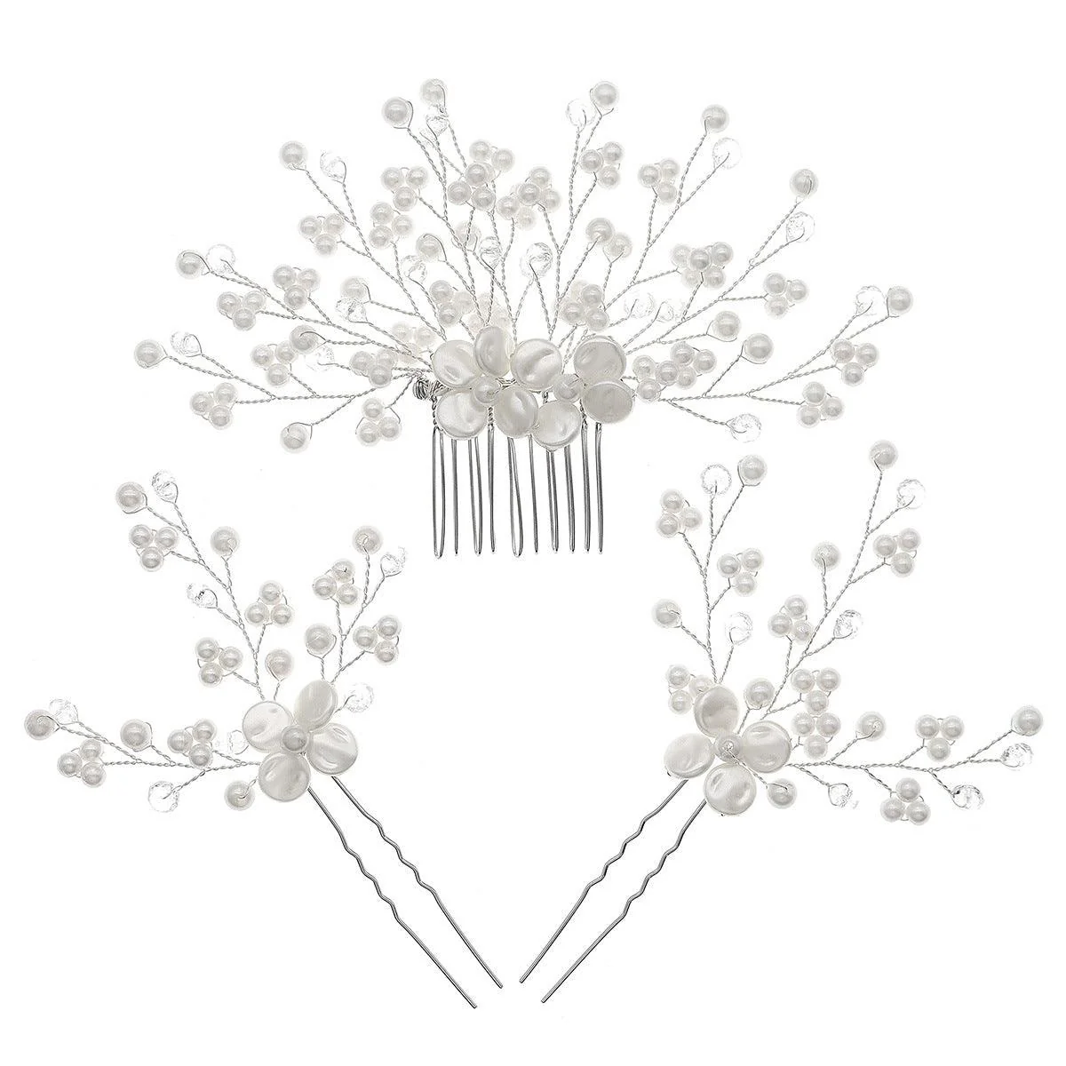 Wedding Hair Comb Pearl Crystal Bride Hair Accessories Set of 3 755481715795