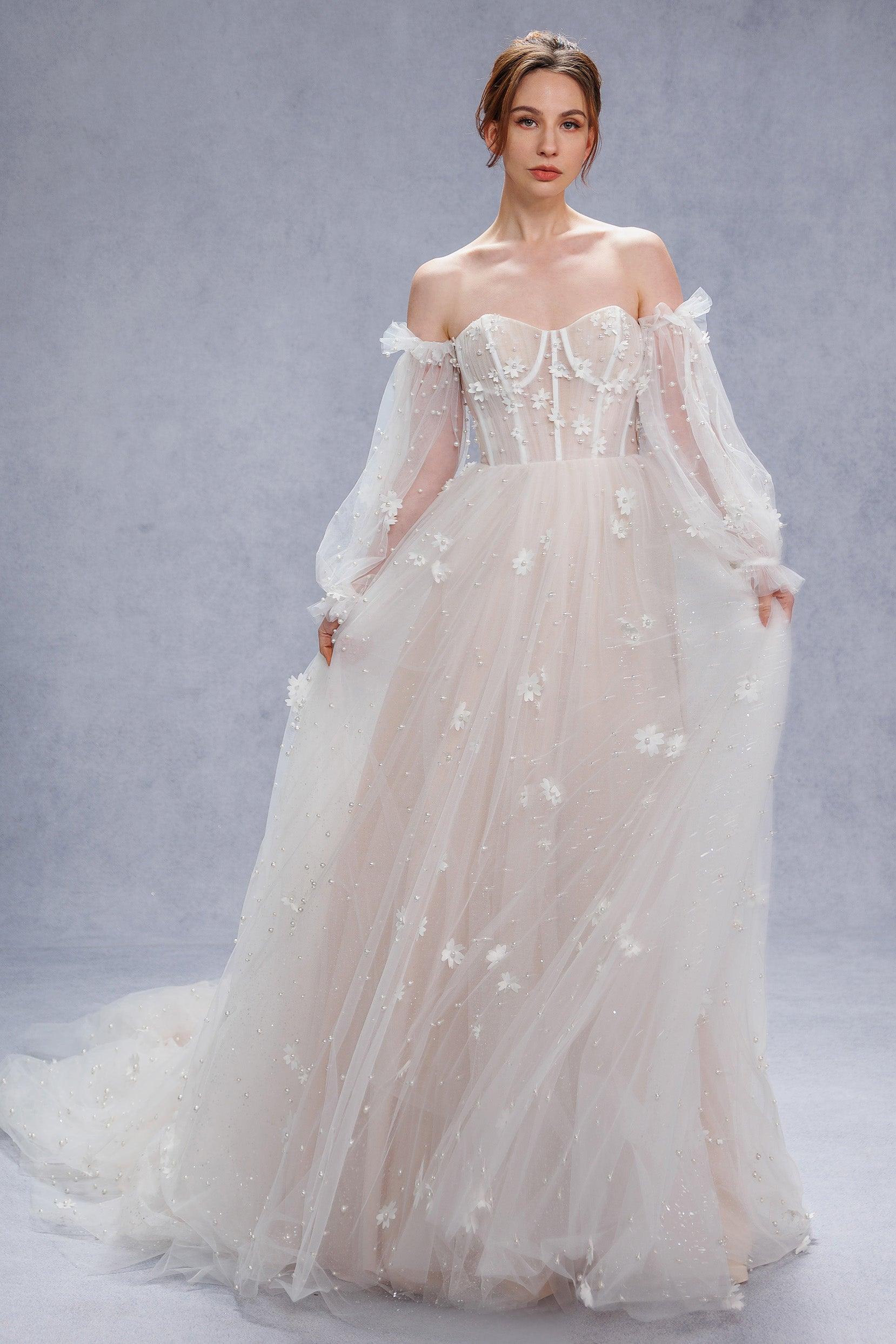 A-Line Court Train Tulle Wedding Dress CW3341