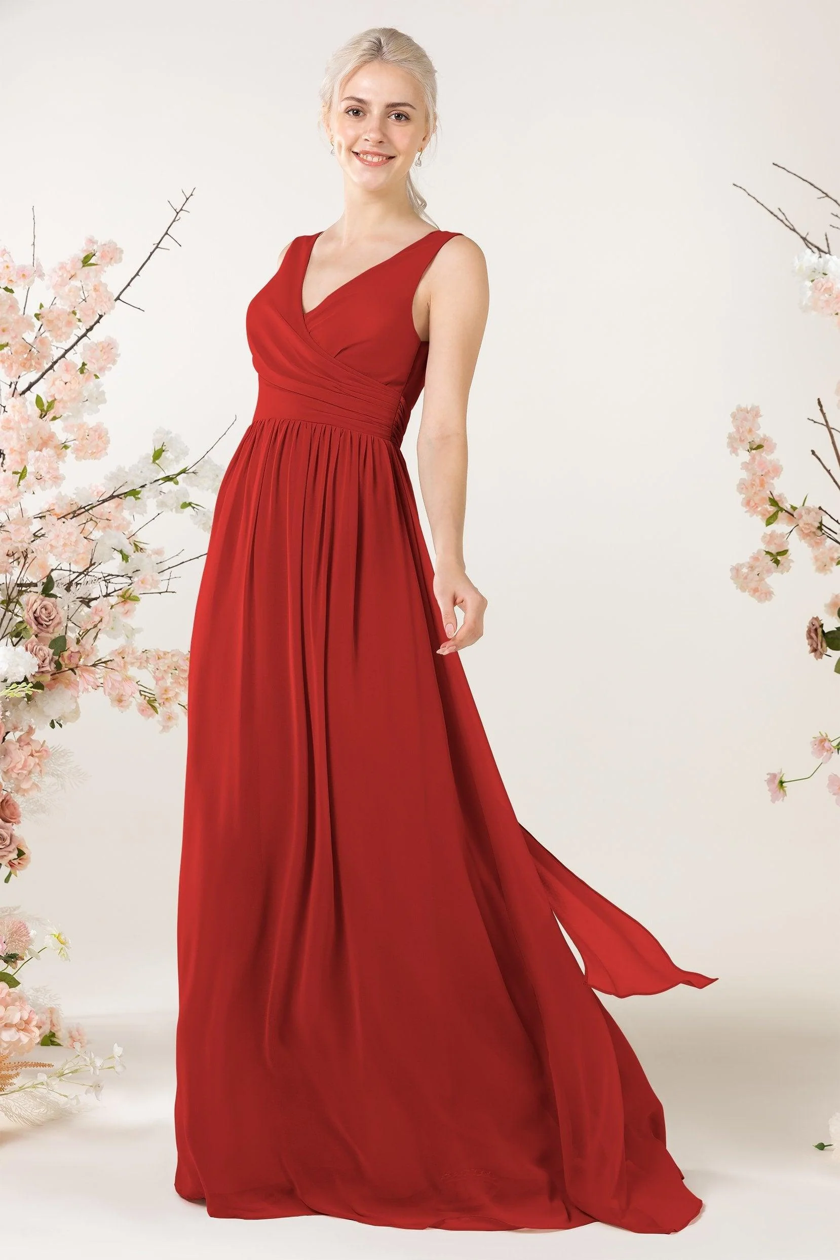 A-Line Sweep-Brush Train Chiffon Bridesmaid Dress CB0456