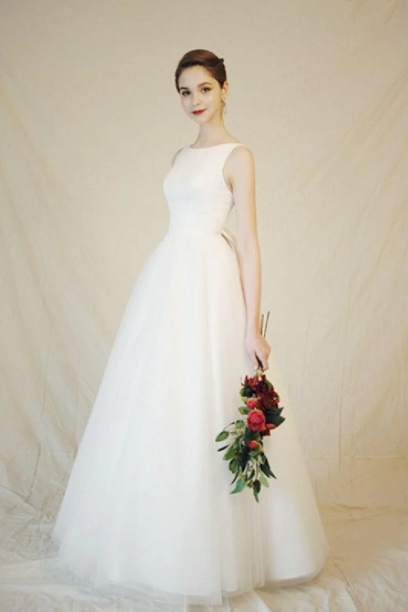 A-Line Floor Length Tulle Wedding Dress 676659628221