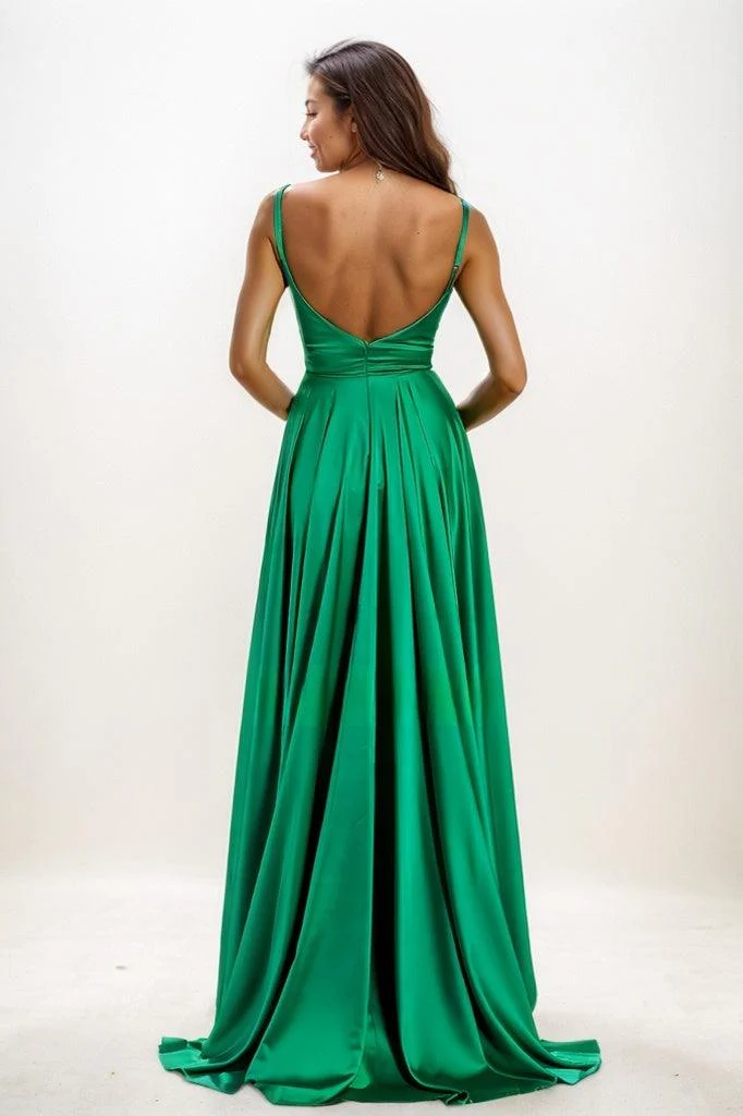 V-Neck Spaghetti Straps High Split Prom Dresses CS0783