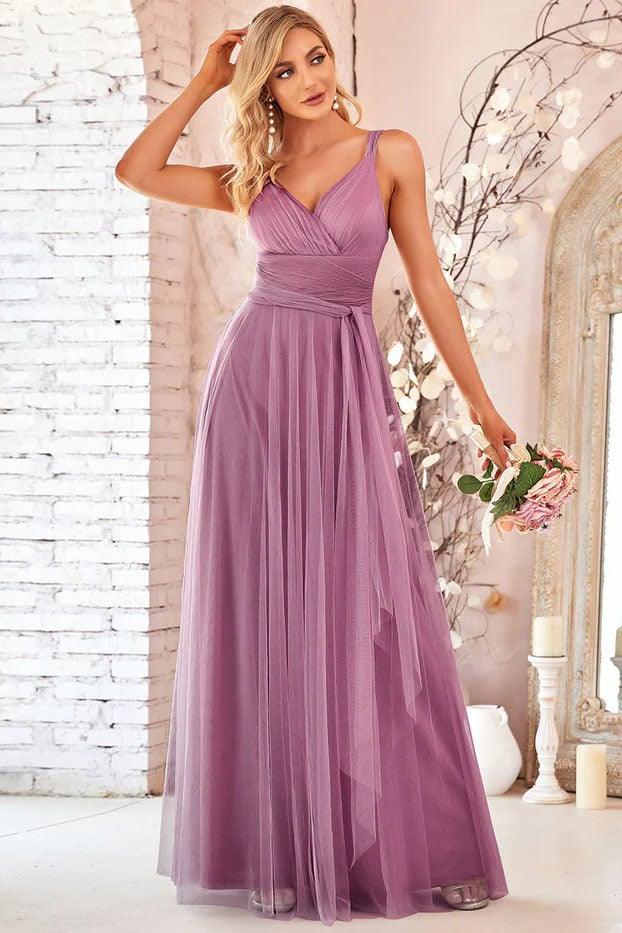A-Line Floor Length Tulle Bridesmaid Dress CB0696