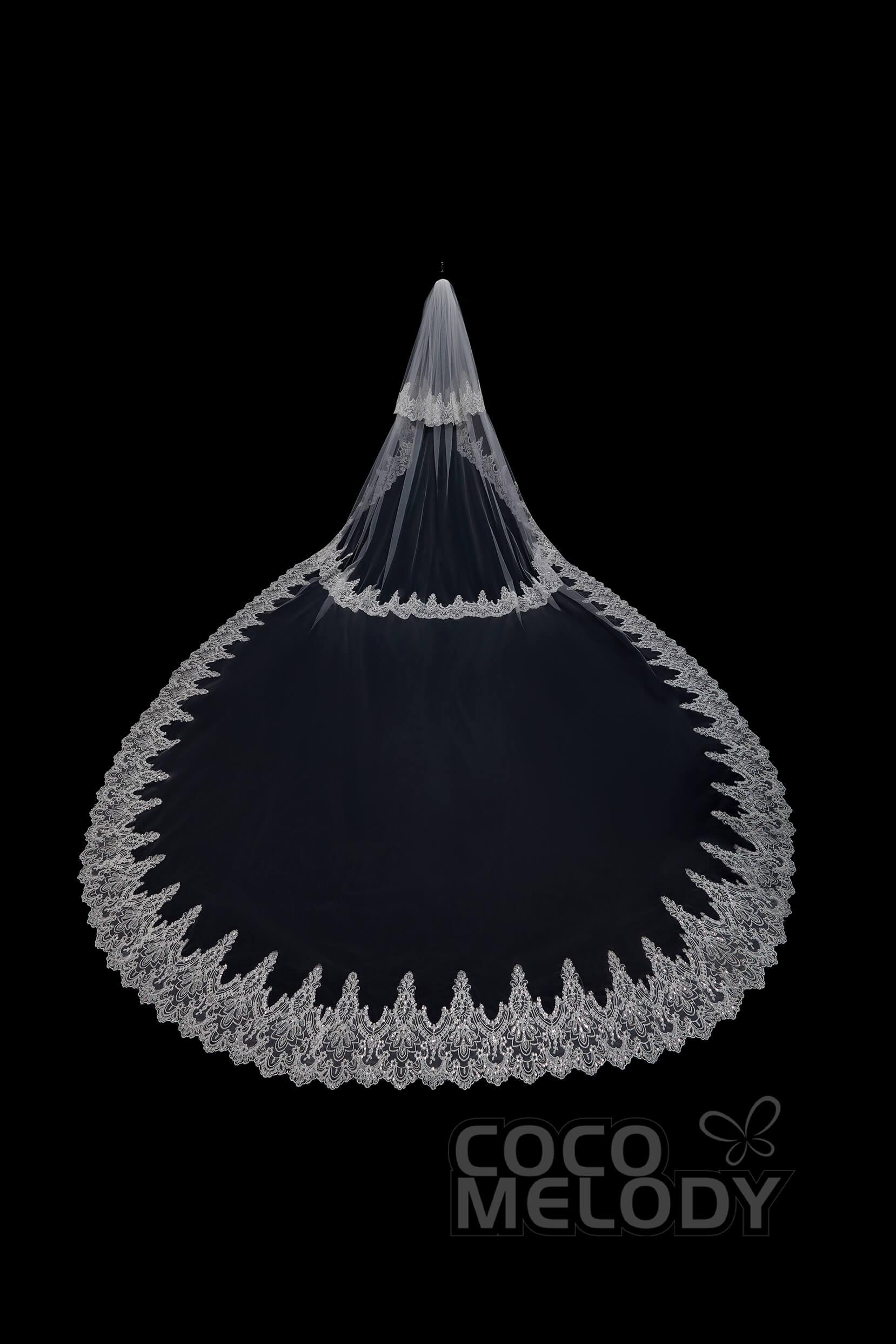 Two-tier Lace Edge Tulle Cathedral Veils Appliques AV18021