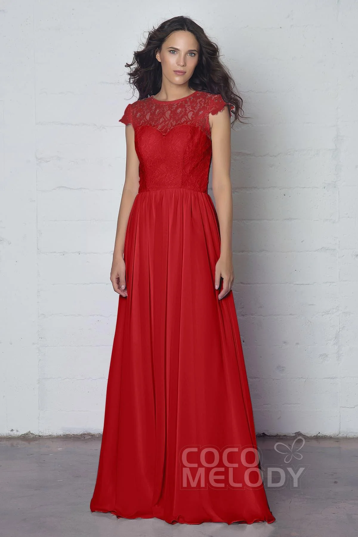 Sheath-Column Floor Length Lace and Chiffon Dress LOZF1503E