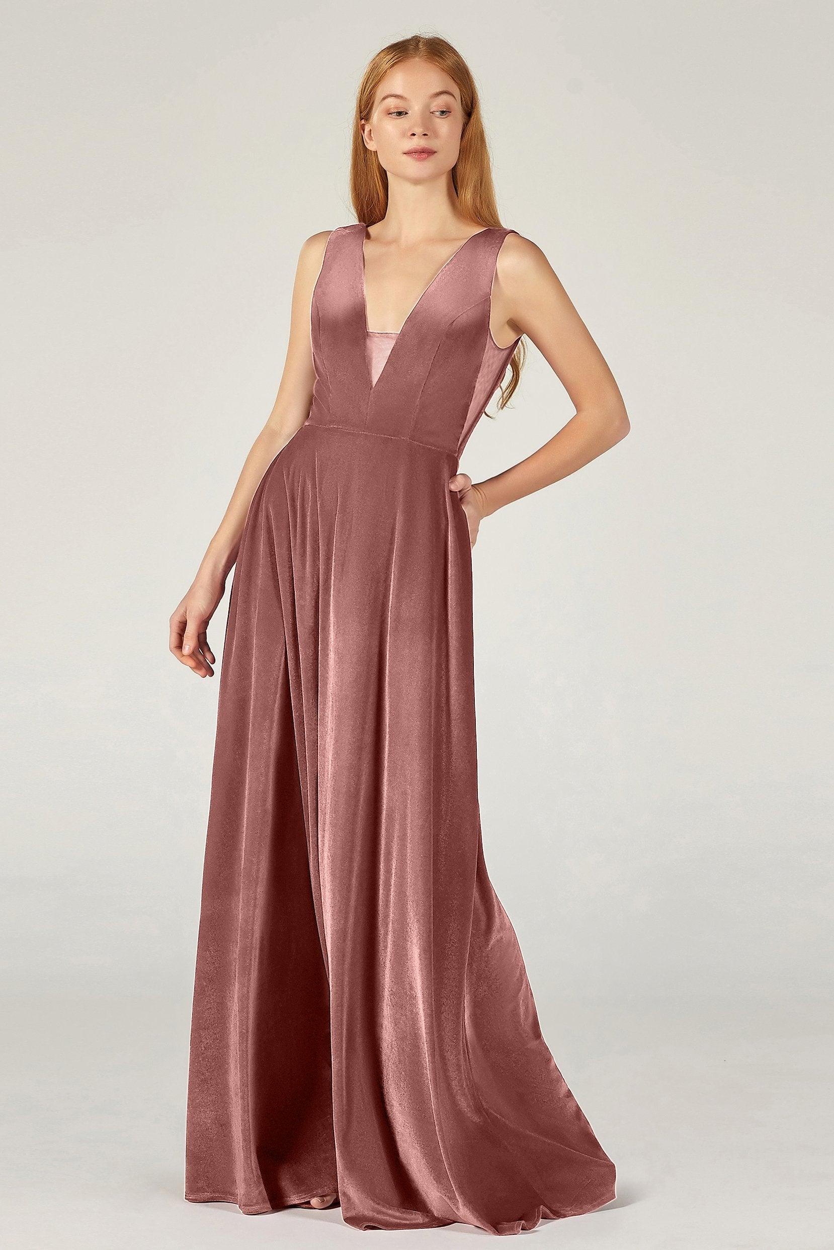 A-Line Floor Length Velvet Bridesmaid Dress CB0364