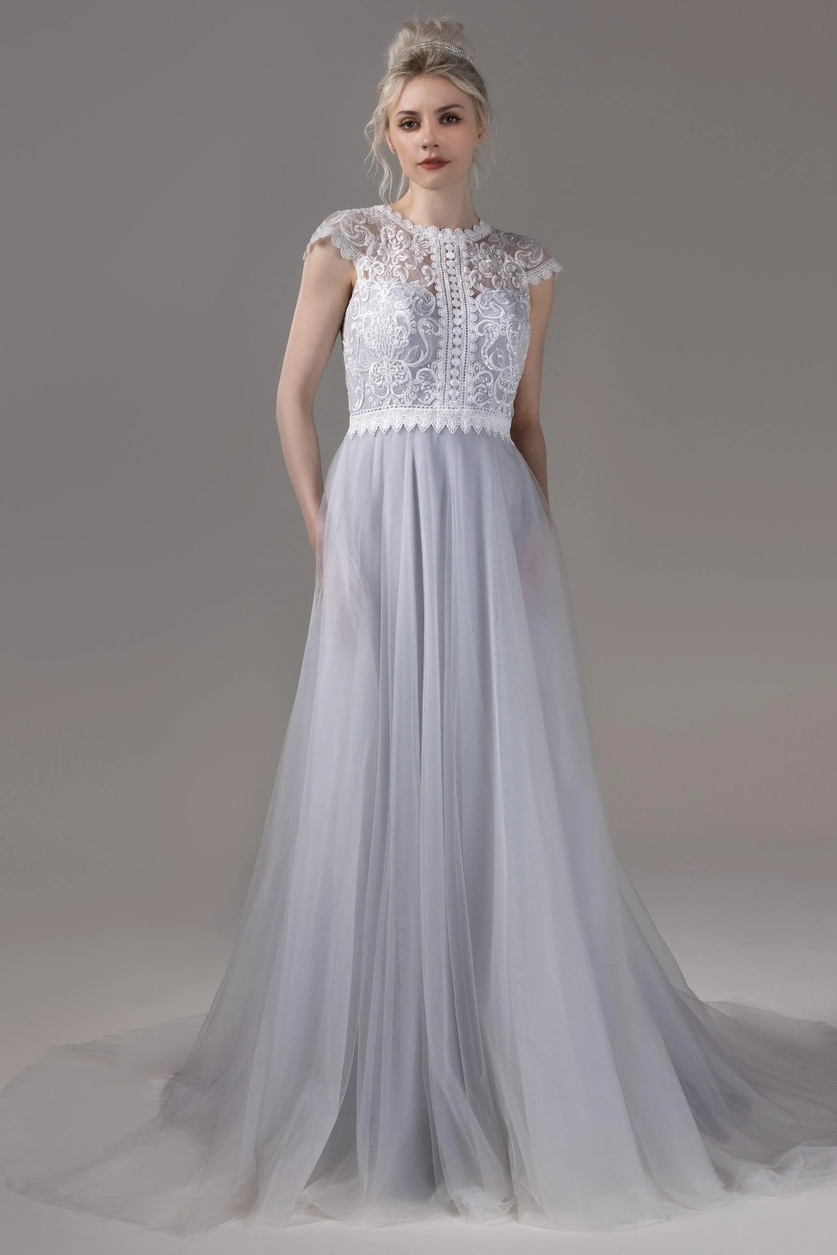 A-Line Court Train Lace Tulle Wedding Dress CW2812CR