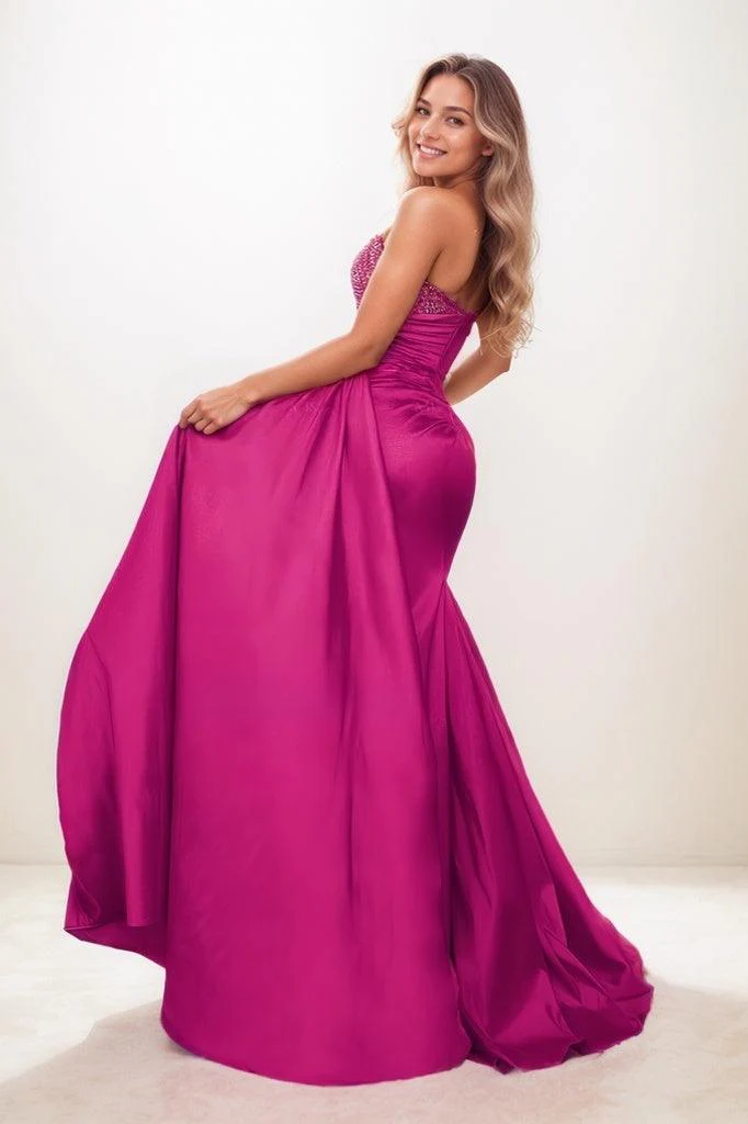 One-Shoulder Matte Satin Prom Dresses With Sweeping Side Drape CS0821
